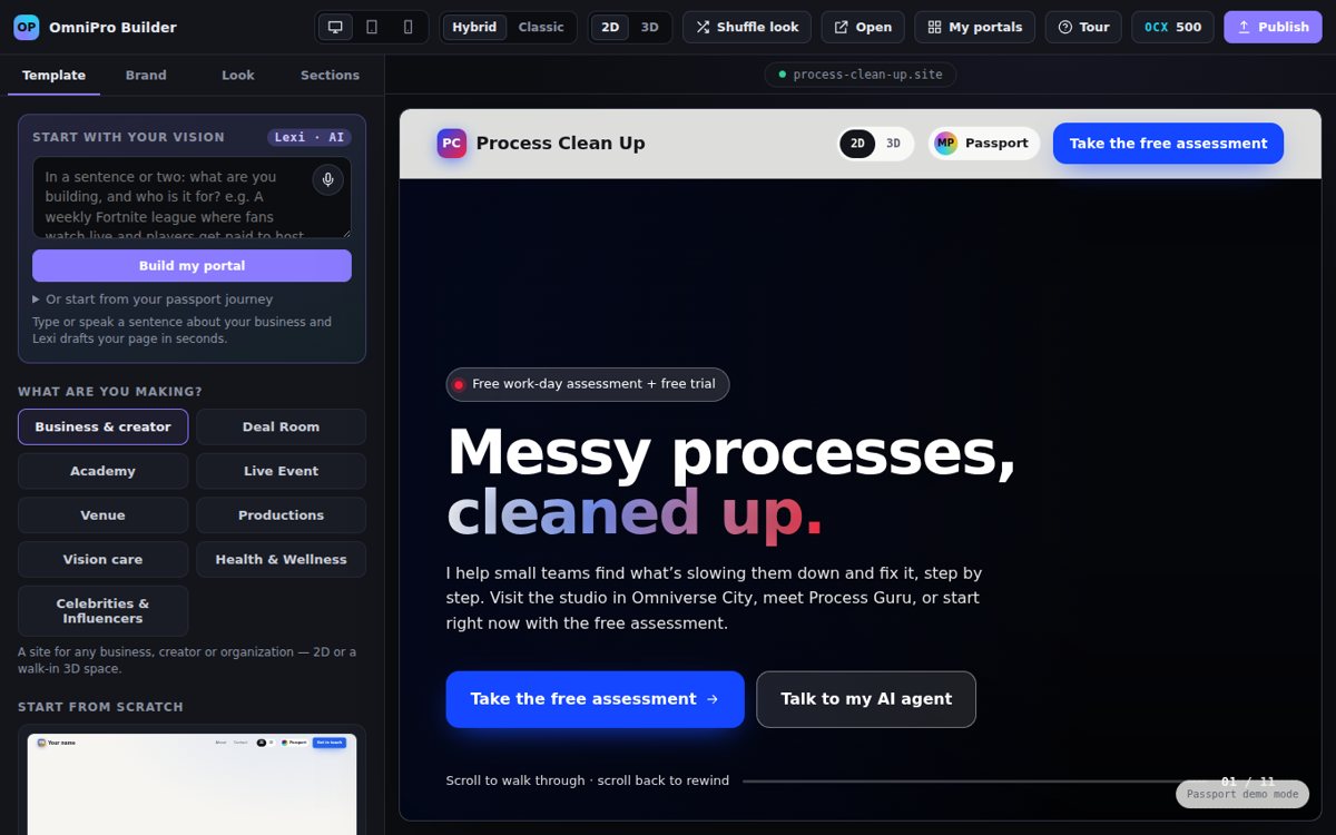 The OmniPro Builder with a template open