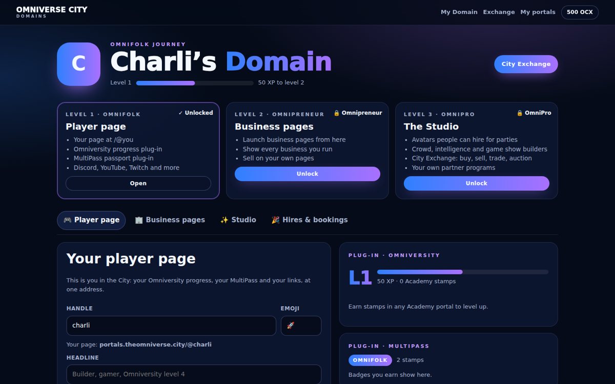 My Domain with the three journey levels