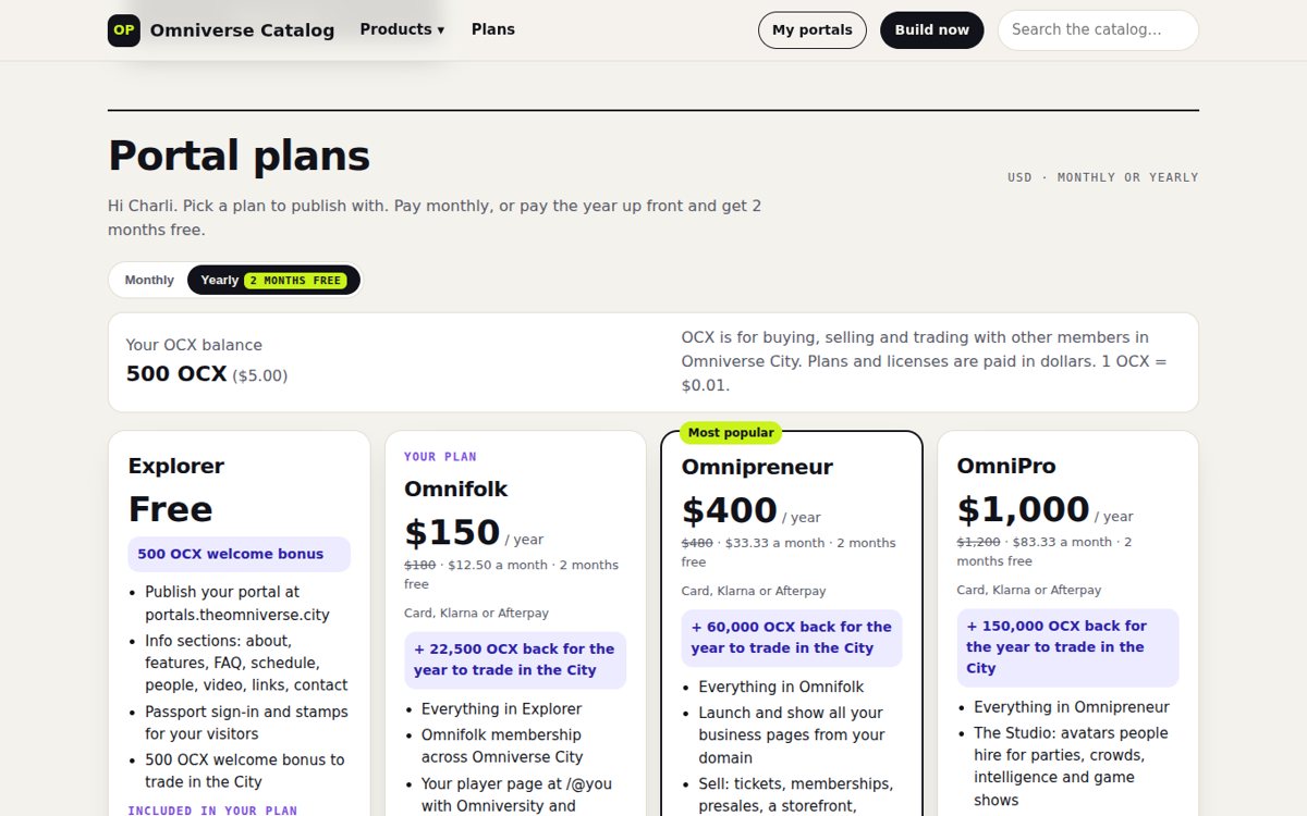 Portal plans with the monthly and yearly switch